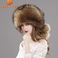 Winter Warm Luxury Lady Natural Fox Fur Bomber Hat Women Russian Raccoon Royal Fur Caps Fox fur Hat Dome Mongolian Hat Fur Hat