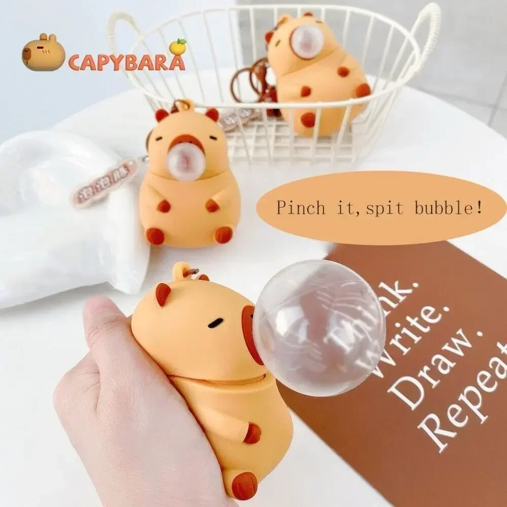 Capybara Pinch Music Keychain Squeeze Spit Bubble Toy Decompression Doll Bag Pendant for Kids