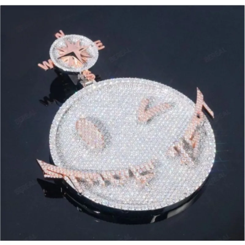 

LYEE CYEE Funny Cartoon Face Necklace, Sparkling Copper Moissanite with Compass Design, Hip Hop Men's Gift pendants