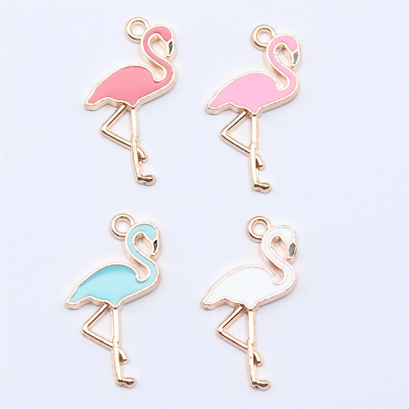 WYSIWYG 10pcs 25.5x13mm 4 Colors Enamel Flamingo Charms Pendant For DIY Jewelry Making Handmade Jewelry Craft Findings
