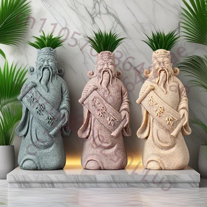 Sandstone God Of Wealth Statue Chinese Mythological Figure Ornaments Home Office Wealth Gathering Decoration Accessories