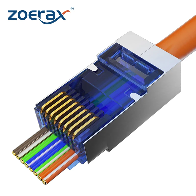 ZoeRax RJ45 Cat6 Pass Through Connectors, Assorted Colors, EZ to Crimp STP Modular Plug for Solid or Stranded STP Network Cable