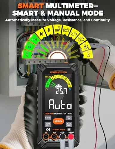 Digital Multimeter 10000 Count TRMS, Auto-Ranging Volt Meter, Rechargeable Smart Tester for Voltage, Current, Resistance