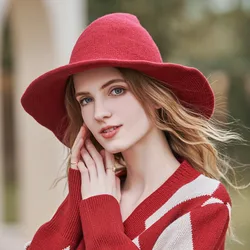 Red Halloween Knitted Hat For Women Girls Witch Hat Autumn and Winter Thicken Warm Wool Cap Foldable Female Magic Christmas Cap