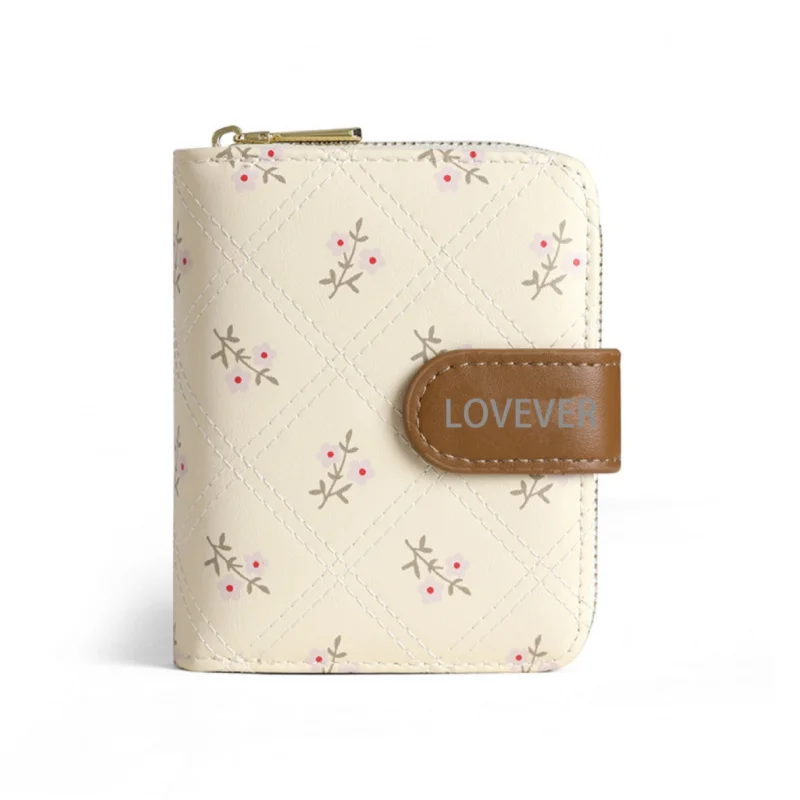 Women's short wallet printed card case button zipper coin purse compact fashion accessory