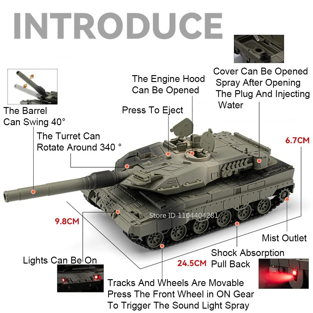 1:36 Leopard 2 Kampfpanzer Modell Zeuge-136 Drohne Legierung Diecast Auto Spielzeug Sound Licht Zurückziehen Fahrzeuge Jungen Geburtstagsgeschenk