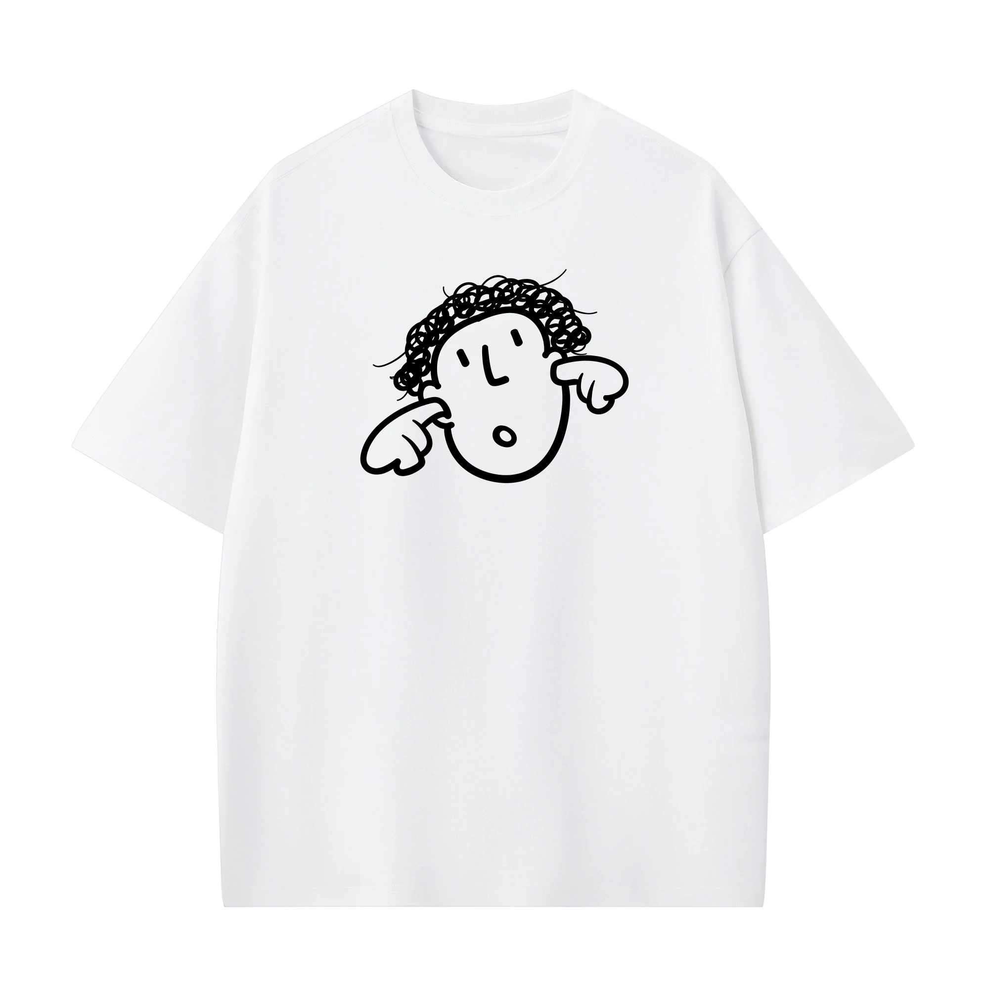 Simple Line Sketch Curly Haired Character Graphic T‑Shirt Unisex Short‑Sleeve Casual Top Minimal Cartoon Print For Fashion Lover