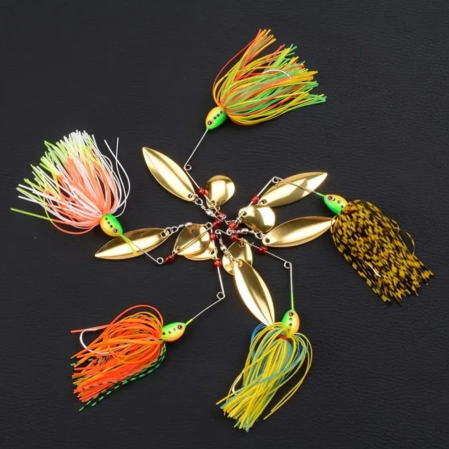 5pcs Hard Bait Kit Sequin Fishing Lures Set Willow Leaf Blade Sinking Artificial Baits Sequin Spinnerbait Wobblers For Pike Fish