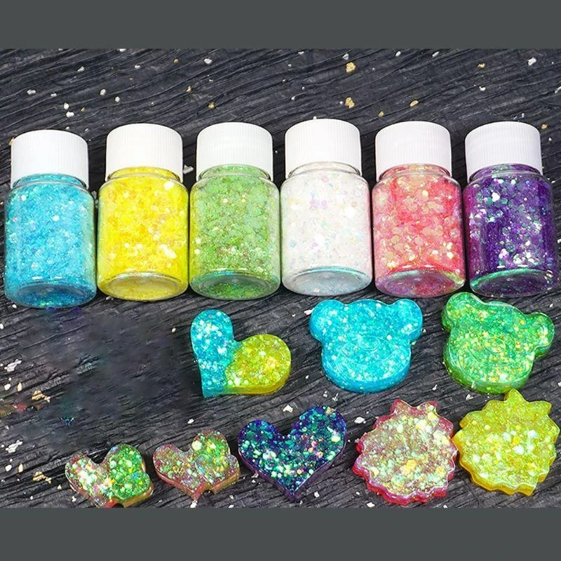  6 Bottles/Set Glitter Colorful Powder UV Epoxy Resin Filling for DIY Crafts
