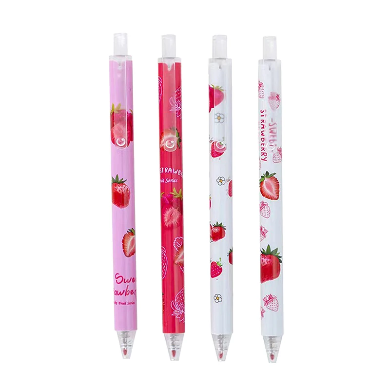 Bolígrafos retráctiles de Gel de fresa dulce, 6 piezas, 0,5mm, bolígrafo de escritura de tinta negra, suministros escolares Kawaii, accesorios de oficina