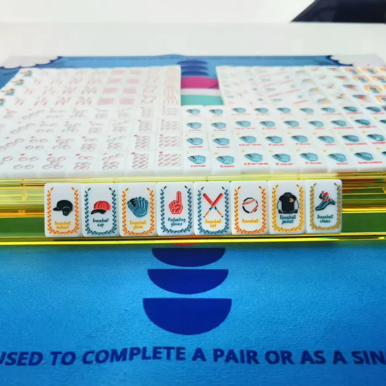 

Baseball Themed American Mahjong Set 160Pcs White Acrylic MahJongg Tiles Indoor Family Table Game Gift for Baseball Fans