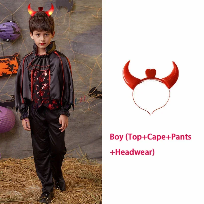 Halloween For Kids Boy Girls Gothic Costume Scarlet Witch Party Clothes Horns Fantasia Prince Vampire Cospla MN9