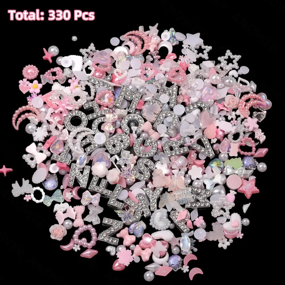 A-Z Alphabet Letters Junk Case Charms Kit, Pink Assorted Slime Charms Bulk for DIY Necklace Bracelet Jewelry Making Scrapbooking Crafts view 3