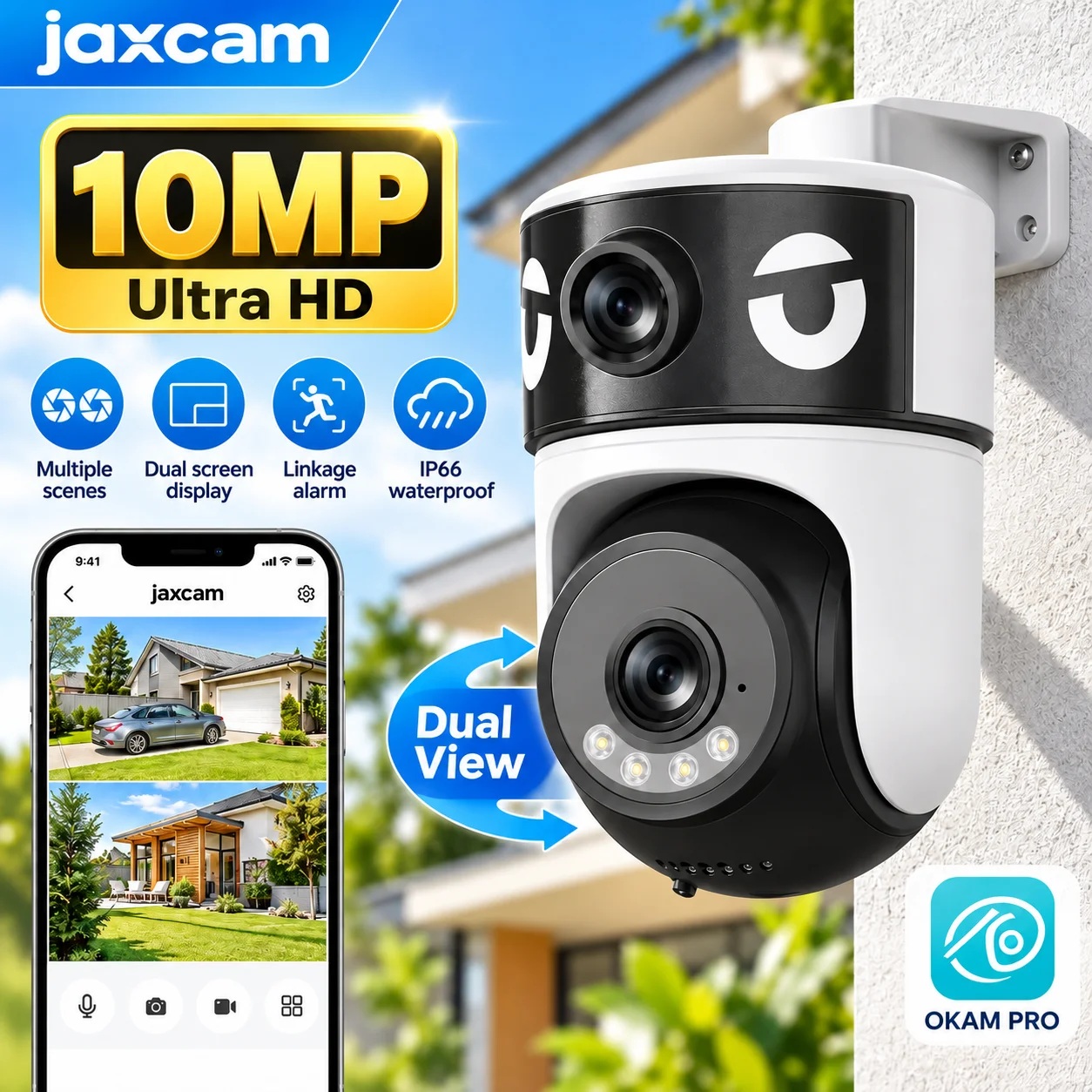 PRO APP Dual-Lens Camera 5G Wi-Fi IP Camera HD 10MP PTZ Color Night Vision Two-Way Intercom Motion Tracking AI Smart Camera