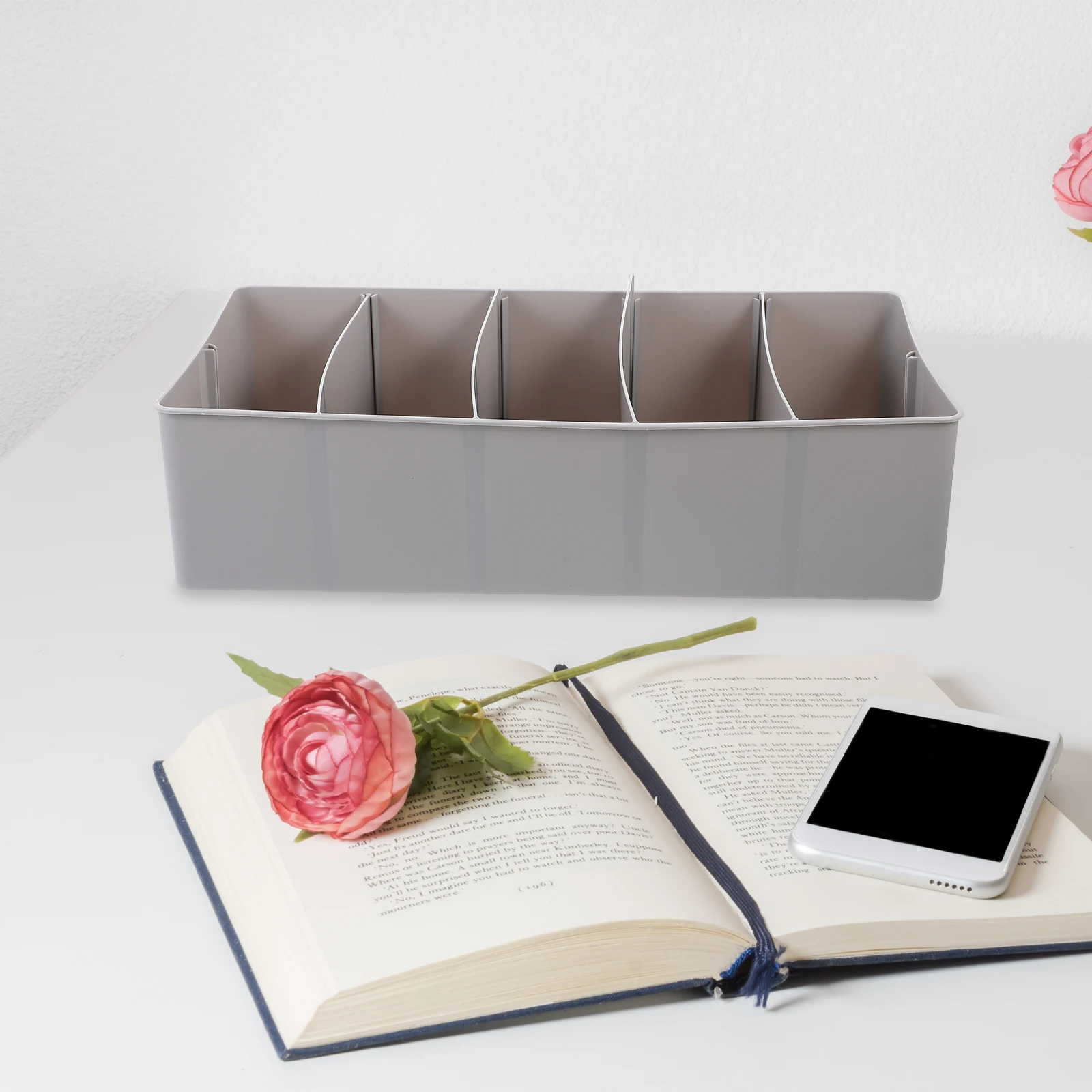 

Gray 5 Coin Storage Box Desktop ganizer Drawers Bill Portable Currency Till Check Card Holder Cash Register Tray Money Till