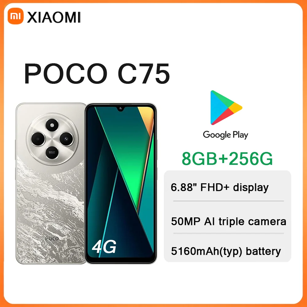 Xiaomi POCO C75, Teléfono Inteligente Android 4G con Pantalla de 6.88 Pulgadas y 120 Hz, 8 GB + 256 GB, 50 MP/5160 mAh/Doble SIM, Nuevo Modelo 2026