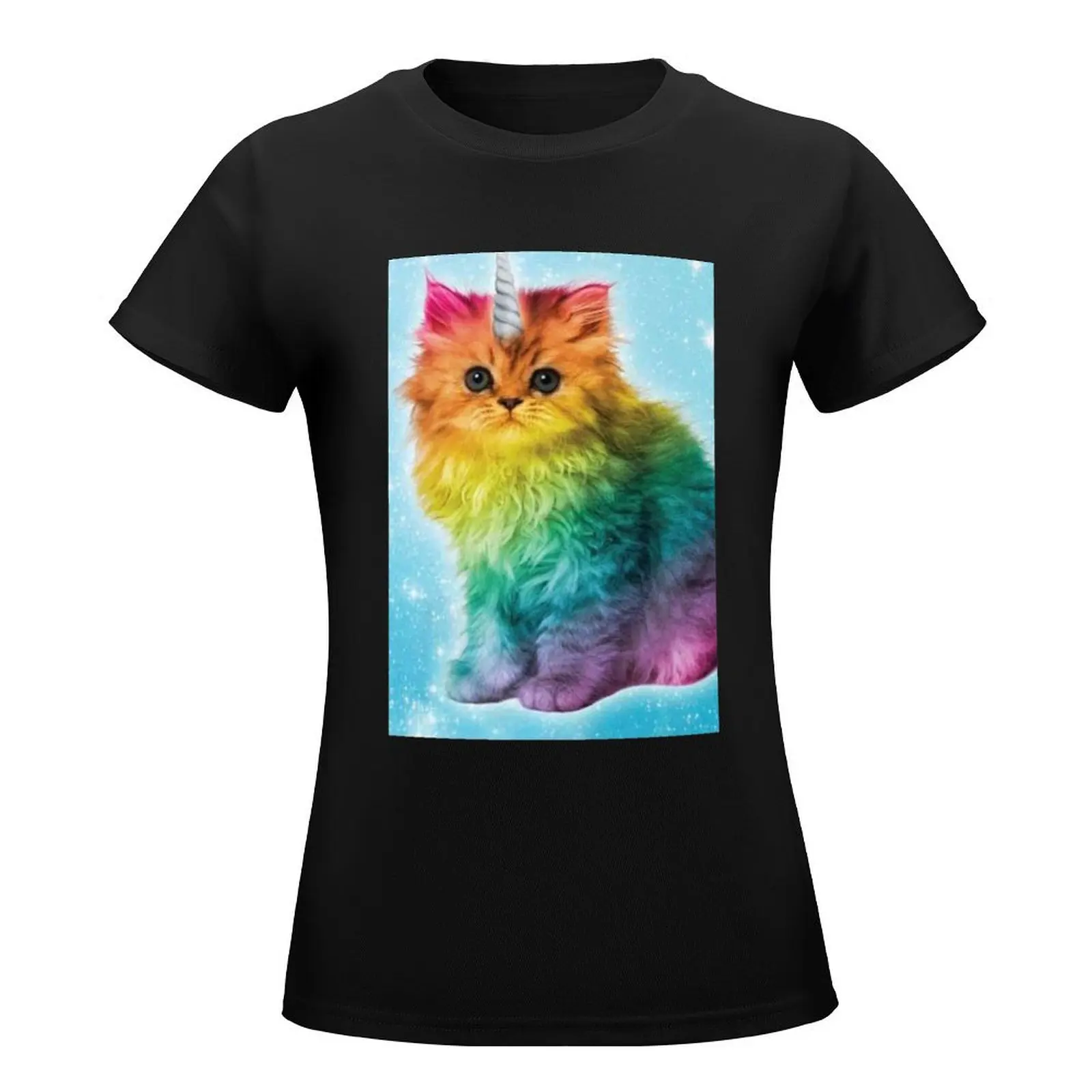 Unicorn Rainbow Cat Kitten T-Shirt Female clothing oversized graphics Womens graphic t shirts