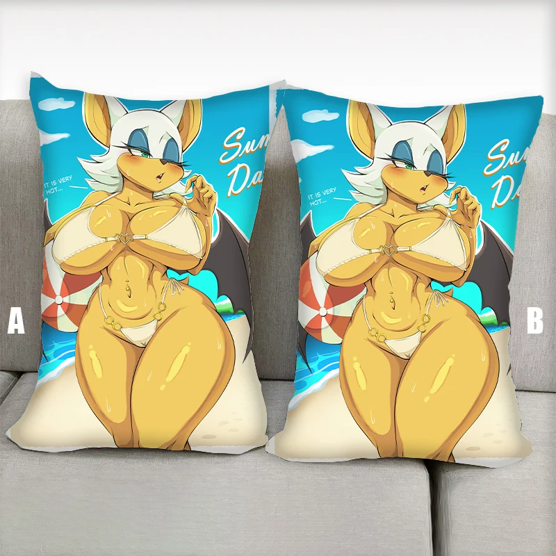 Dakimakura Anime Pillow Sonic Rouge The Bat And Fiona Fox  Furry Nsfw Half Body Cartoon Pillow Core Double Side Print Gifts