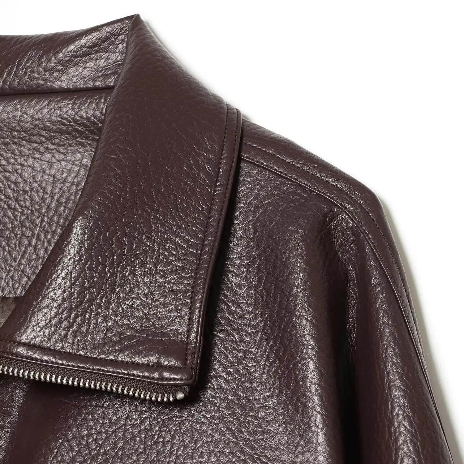 Loose Fit Zipper Closure Collar Jacket with Pockets Women's Outerwear Coat Synthetic Leather Short Length Long Sleeve