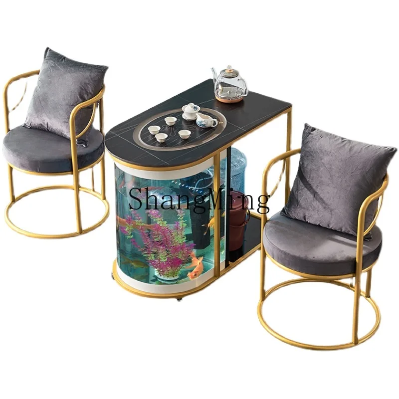 

ZYY light luxury mobile tea table integrated household tea cart balcony table and chair combination