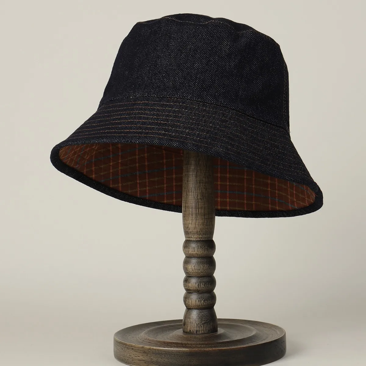 Spring Autumn Reversible Denim Bucket Hat Men Women Vintage Plaid Check Fisherman Cap Retro Casual Two-Side Wear Basin Hat