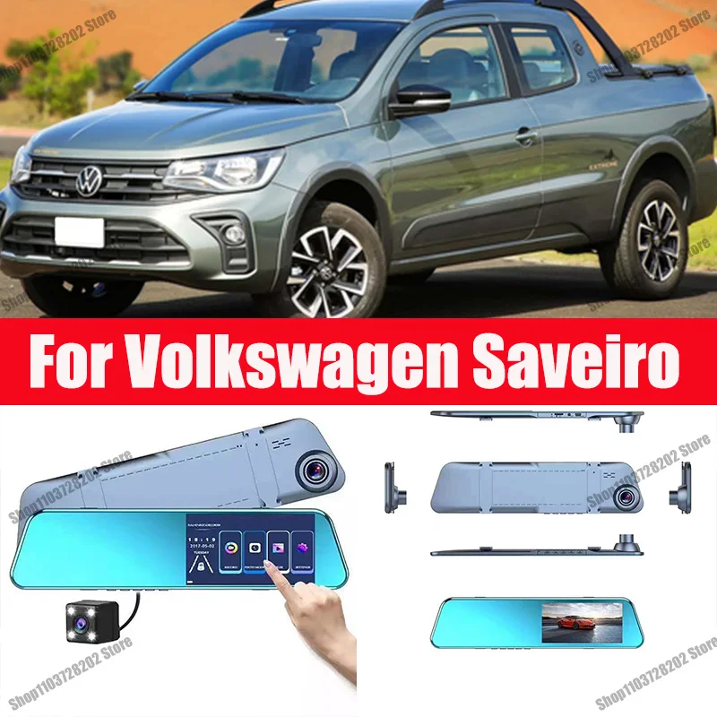 

For Volkswagen Saverio Carplay Android GPS Dash Cam AUX FM Radio Dashcam Car Camera Stream RearView Mirror Drive Recorder