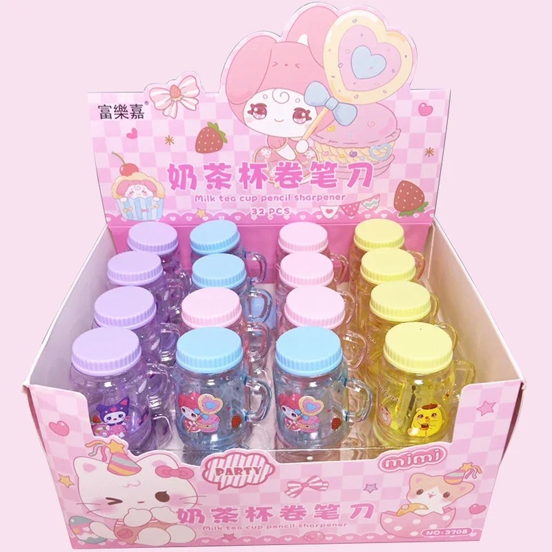 Imagem -02 - Sanrio Apontadores de Lápis Olá Kitty Kuromi Minha Melodia Estudantes Cup Sharpener Papelaria Material Escolar Atacado 32 Pcs