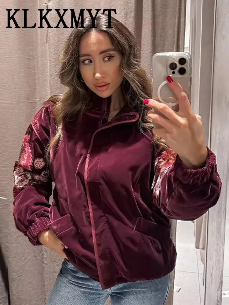 

Женская куртка с вышивкой и цветком, бархатная куртка на молнии с длинными рукавами, женское пальто, свободные модные зимние толстые уличные вечерние куртки ﻿