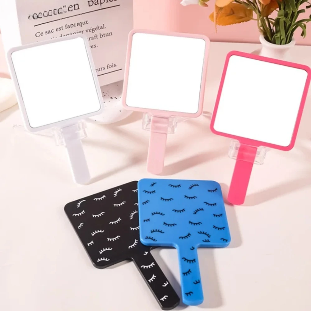 1pc Handheld Makeup Mirror Eyelash Extensio Mirrors Square Mirror With Handle Portable for Makeup Application Travel Beauty Tool