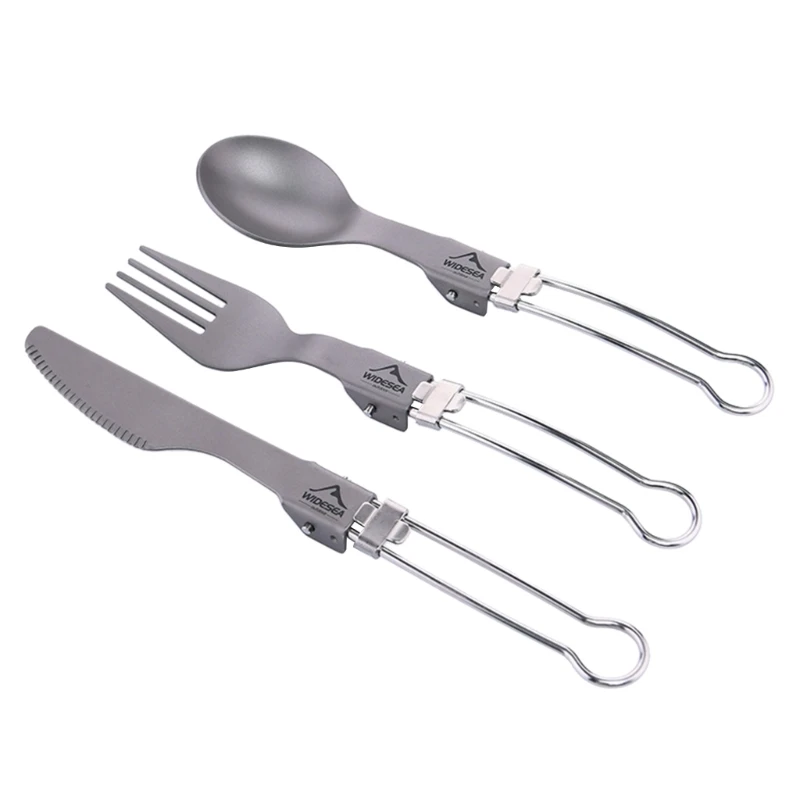 YY 3Pcs Foldable Cutlery Utensil Set for Outdoor Camping Hiking Picnic Titanium-Alloy Fork Knife Spoon with Storage Pouch