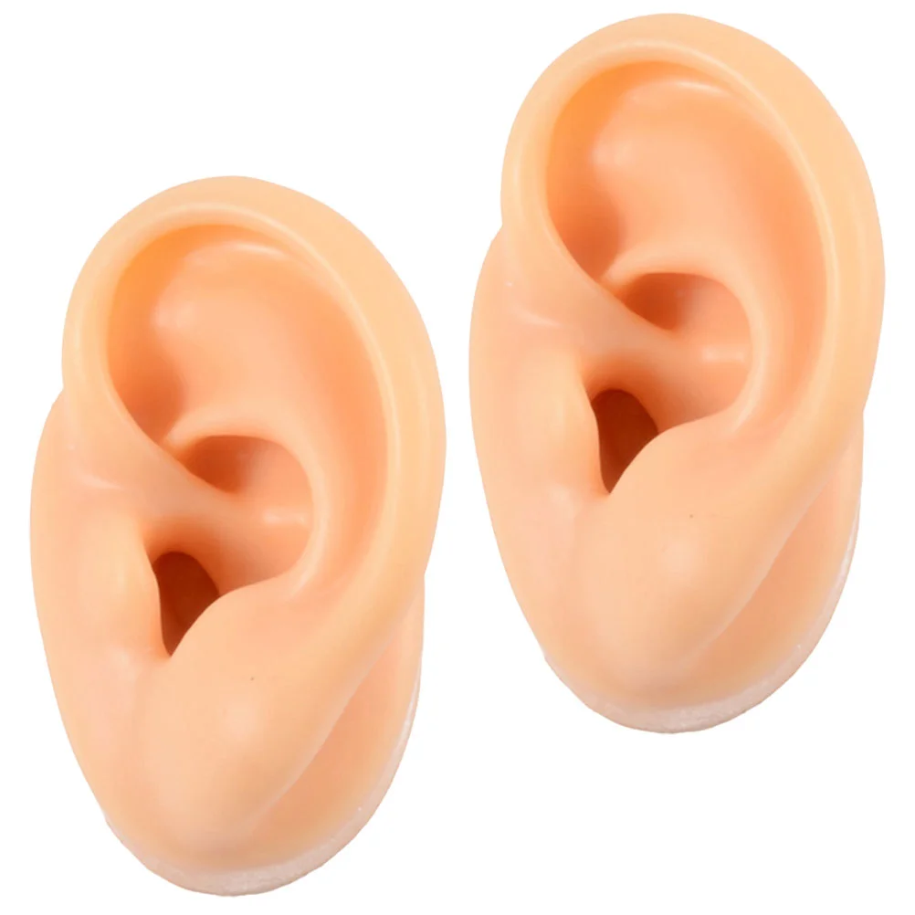 2 Pcs Human Body Silicone Ear Model Fake Models Medical Piercing Practice Parts