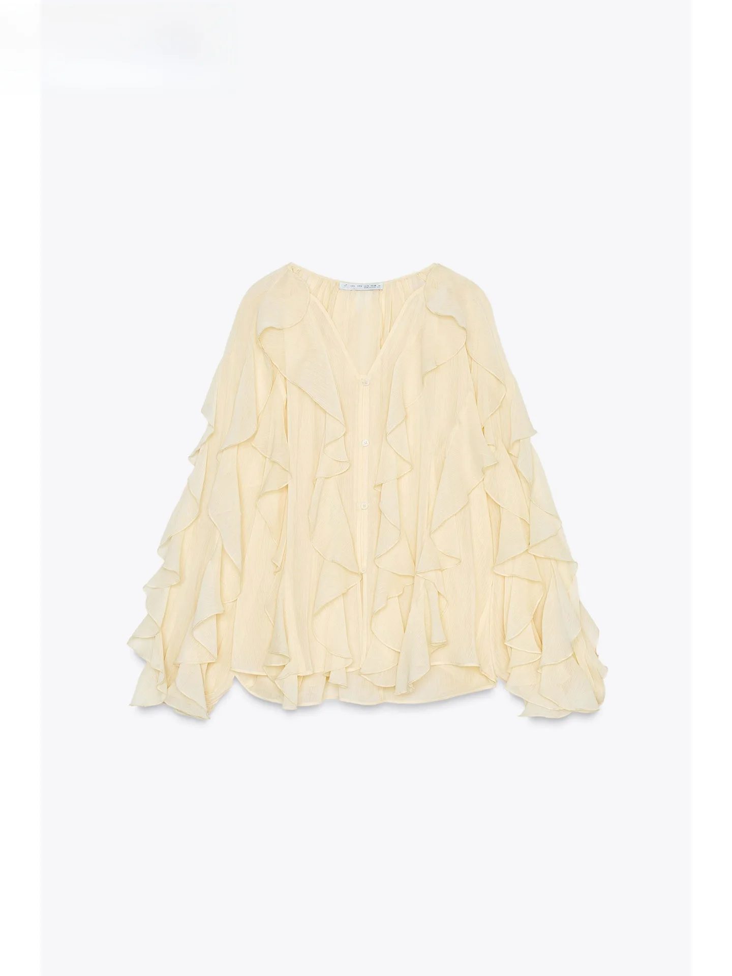 

ZAPRHA 2025 Новый свободный V-Ne Long Sve irt женский драпированный смысловый многослойный декор повседневный однотонный цвет