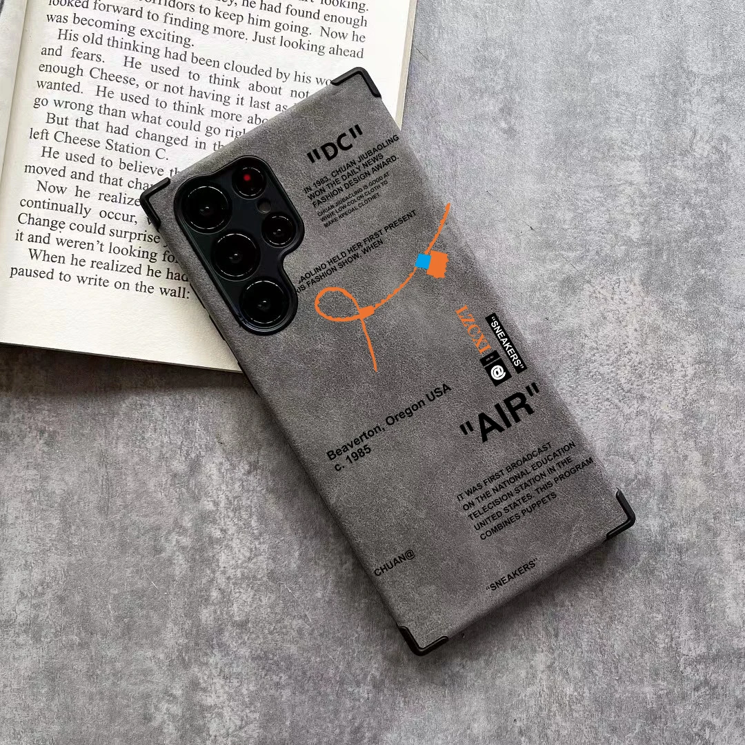 Luxury Sneaker Suede Cowhide Leather Shoes Label Case For Samsung S20 S21 S22 Plus S22 S23 S24 Ultra Anti-fur Cover Lens Protect