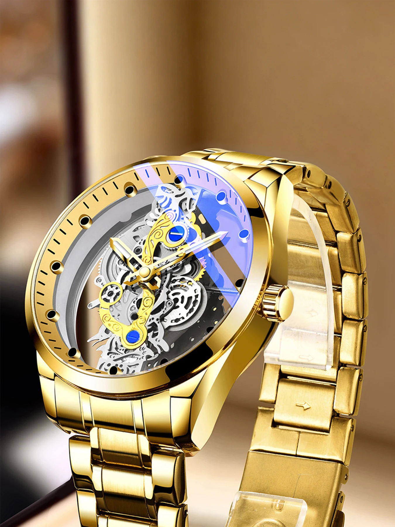 High-End Men's Luxury Skeleton Quartz Watch, Trendy Men's Watch That Is Popular on Social Media, Fully Automatic Mechanical Visual Steel Band Watch, Waterproof, Wear-Resistant, Non-Fading, Suitable for Business, Banquets, and Daily Wear, Men's High-End Light Luxury Watch