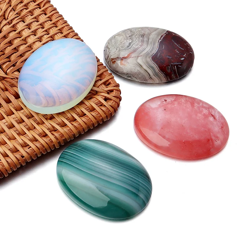 2-10Pcs/Lot Colorful Natural Stone Loose Beads Oval Shape Flat Base Cabochon For DIY Crafts Ornament Handmade Making Accessories