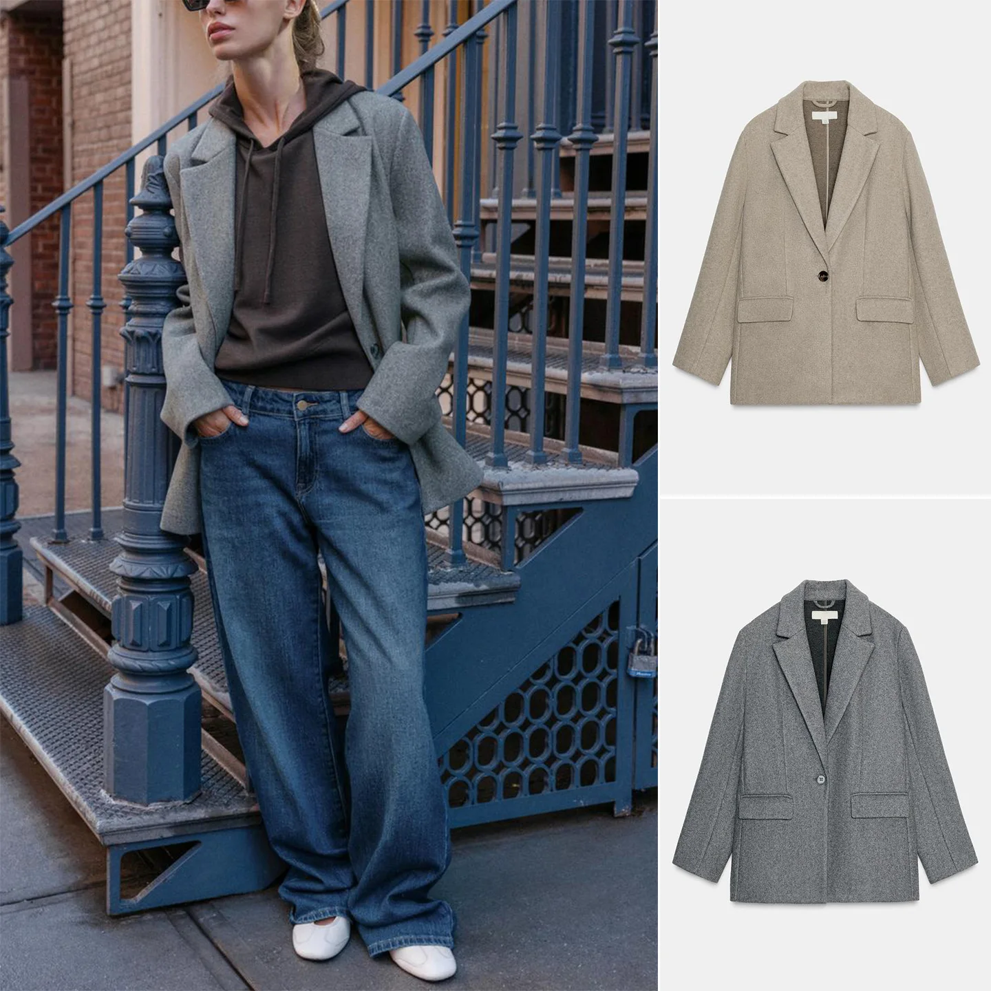 

New Autumn Women's Soft Material Long Sve Notch Collar Jaet with Flap ket Double Button Casual Sle Polyester Fiber