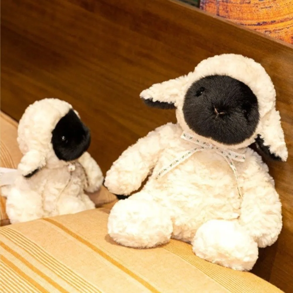 Fluffy Black Face White Body Lace Bow Tie Cozy Fluffy Lamb Cartoon Design Fun Gifts Animal Dolls Sweet Gift