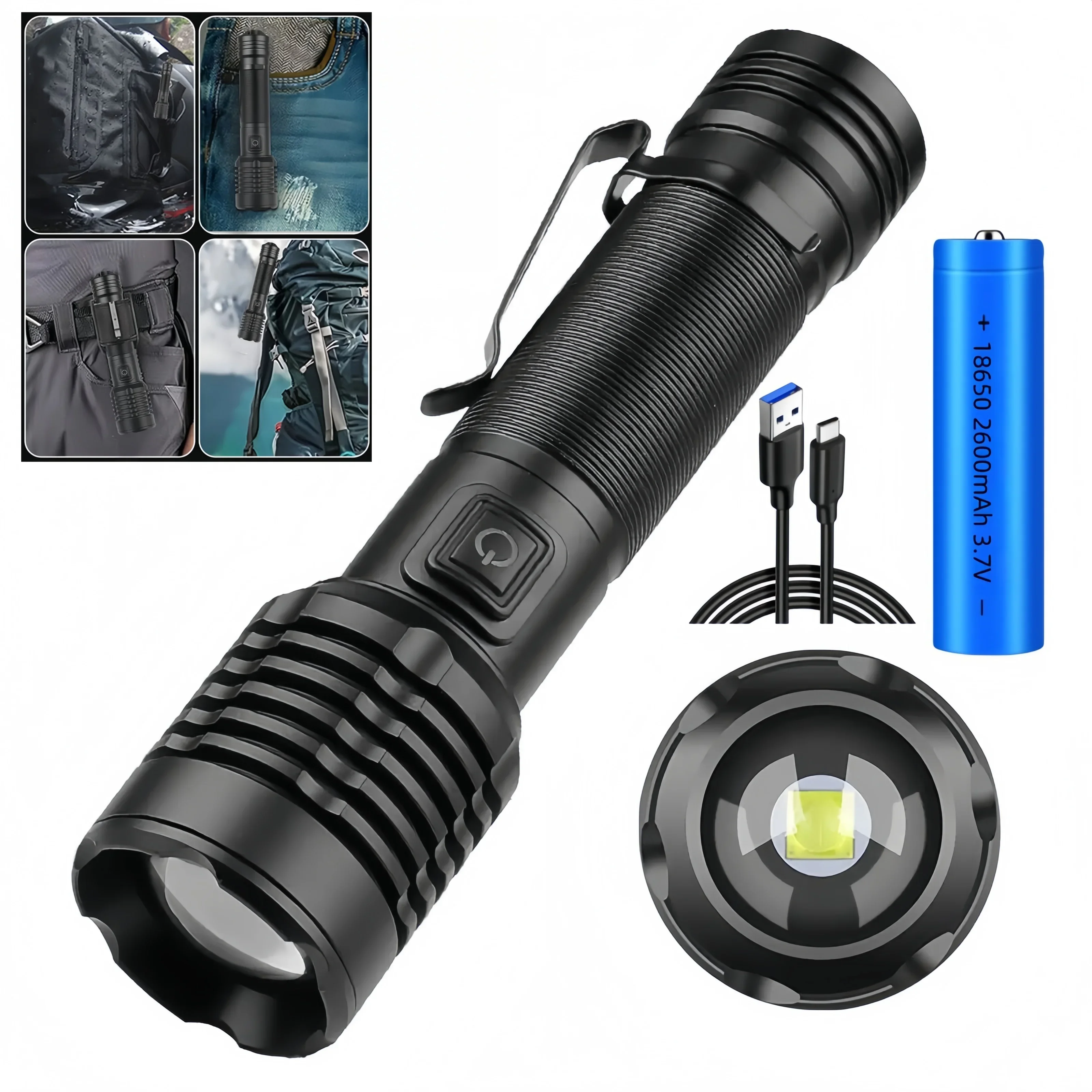 

Мощный светодиодный фонарик из алюминиевого сплава P50, телескопический зум-фонарик, уличный аварийный светильник, USB перезаряжаемые фонарики