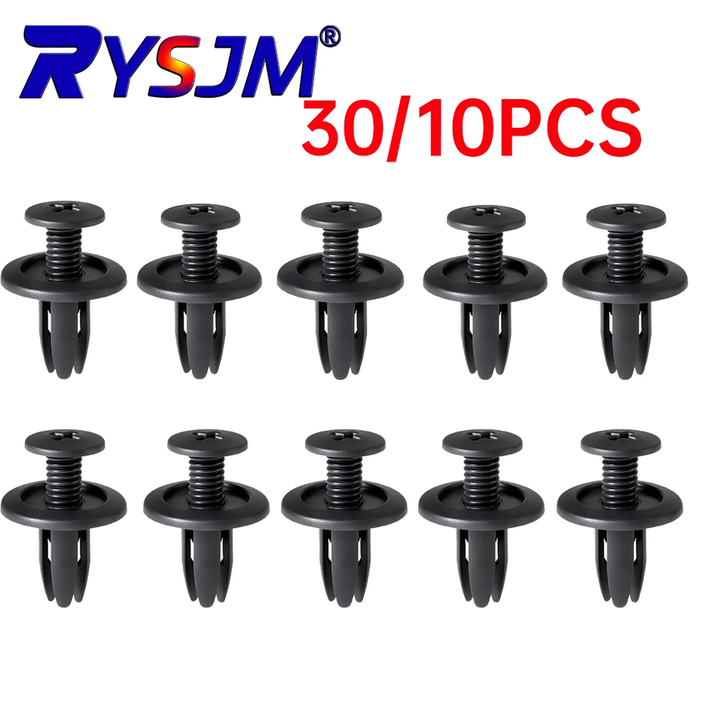 30/10pcs 6mm Plastic Rivets Fasteners Screw Car Bumper Fender Black Rivet Car Fastener Clips Door Mudguard Rivet Clamps