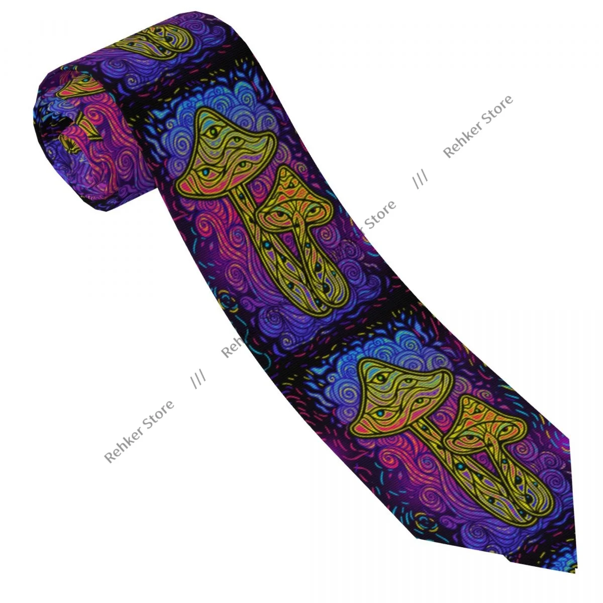 Mens Tie Slim Skinny Mushrooms With Psychedelic Fluorescent Necktie Fashion Free Style Tie for Party Wedding