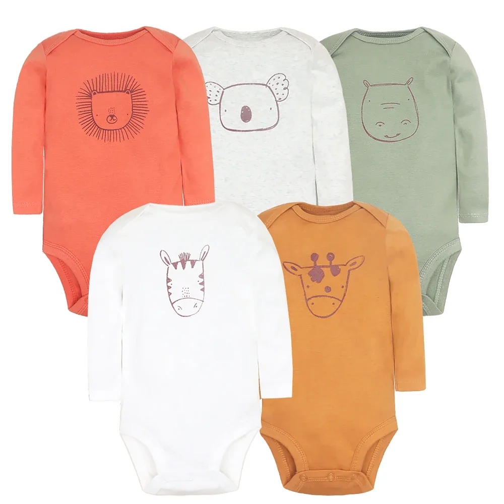 Novo Conjunto de Bodys para Bebês 2026 - 5 Peças/Lote, Macacão Infantil para Meninos e Meninas, Roupa de Manga Comprida 100% Algodão para Recém-Nascidos, Roupa de Bebê, Fantasia Infantil