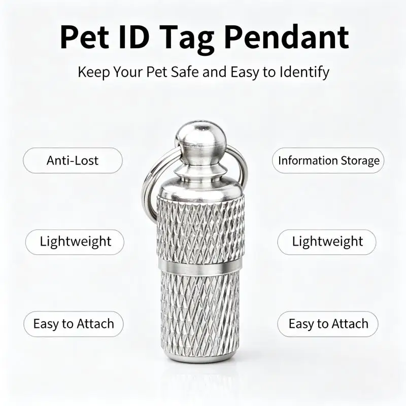 Dog Cat Storage Tube Anti Lost Address Label Pet Name Address ID Tags Mini Metal Collar Tube Necklace Pendants Pitbull Collars