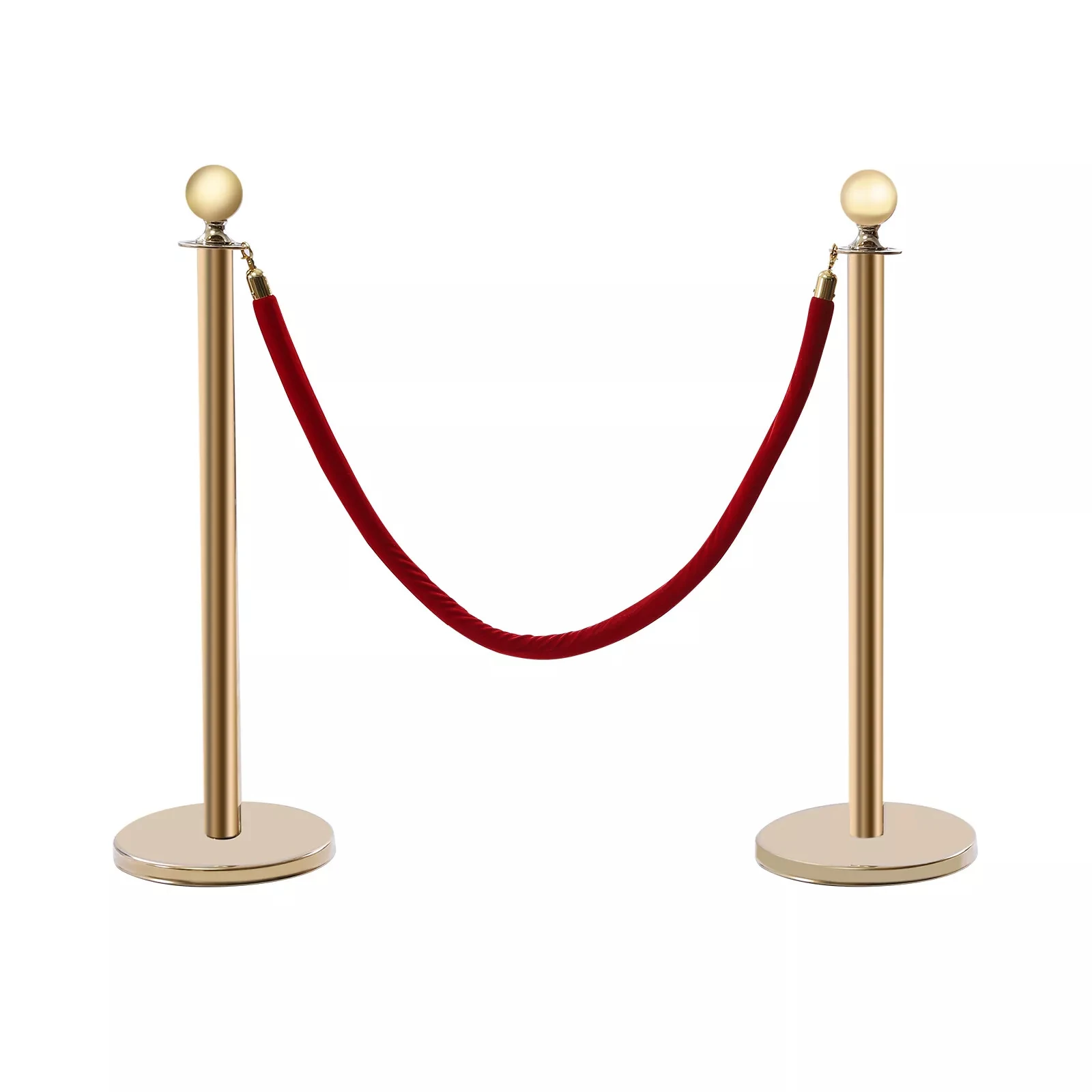 6Pcs Golden Queue Barrier Stanchion Posts with 4 Velvet Ropes – Crowd Control Poles