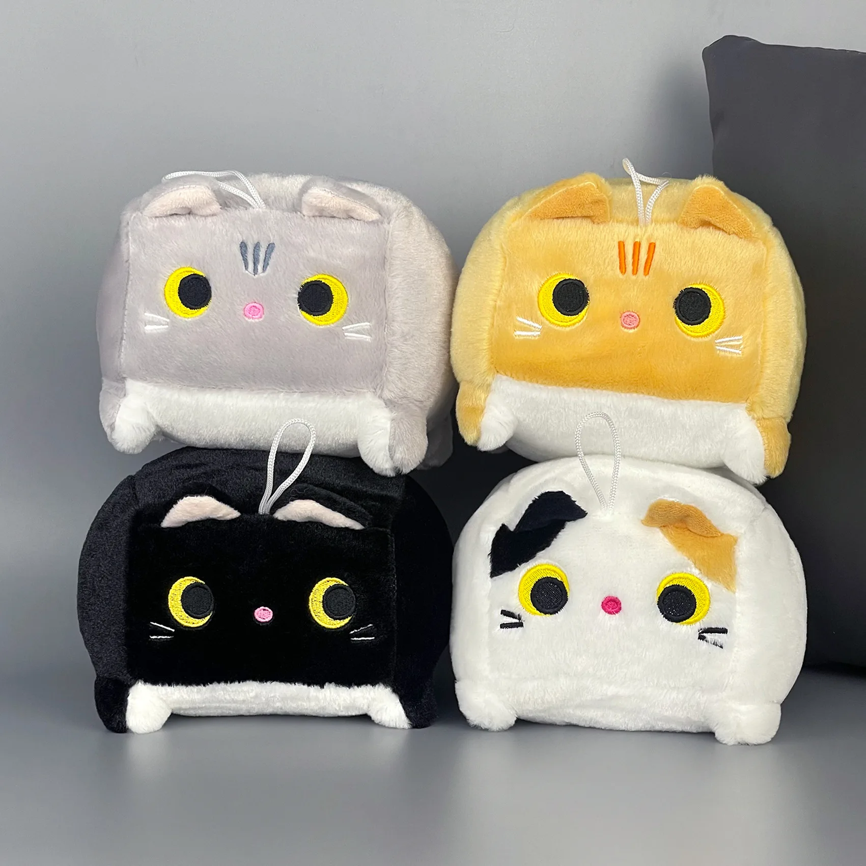 20cm Kawaii Cat Doll Plush Toy Standing Fuzzy Cube Cats Plushies Black Grey Colorful Orange Little Peluche Animal Birthday Gif