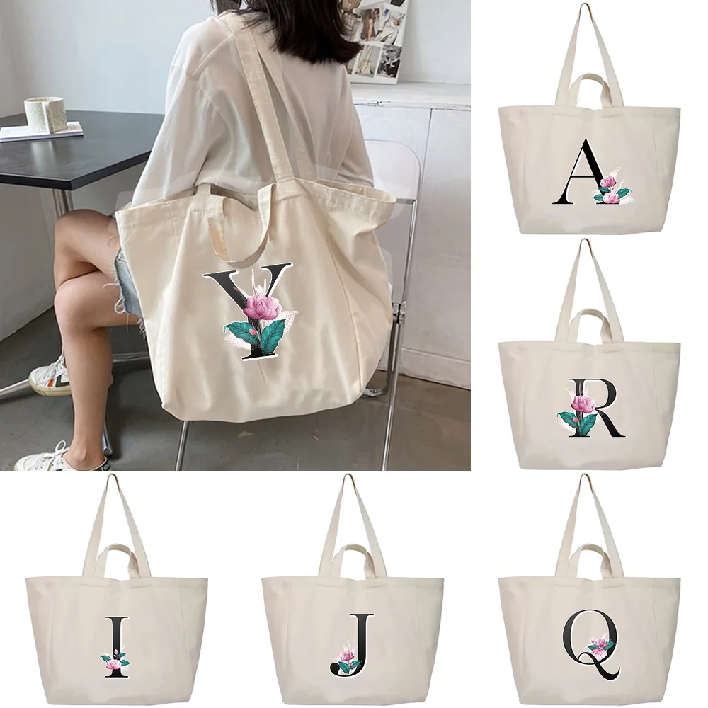 Casual Wild Women Tote Packet Whitemarble Letter Print Handbags Canvas Shoulder Bag Shopping Storage Bags Korean System Harajuku