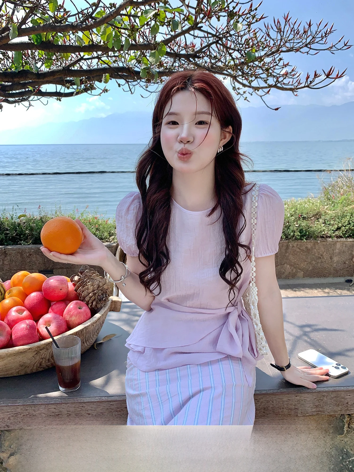 

Korean Sle Texture Bubble Sve irt Women's ort Sve round Ne Gentle Sle Top Skin-friendly Breathable Nylon