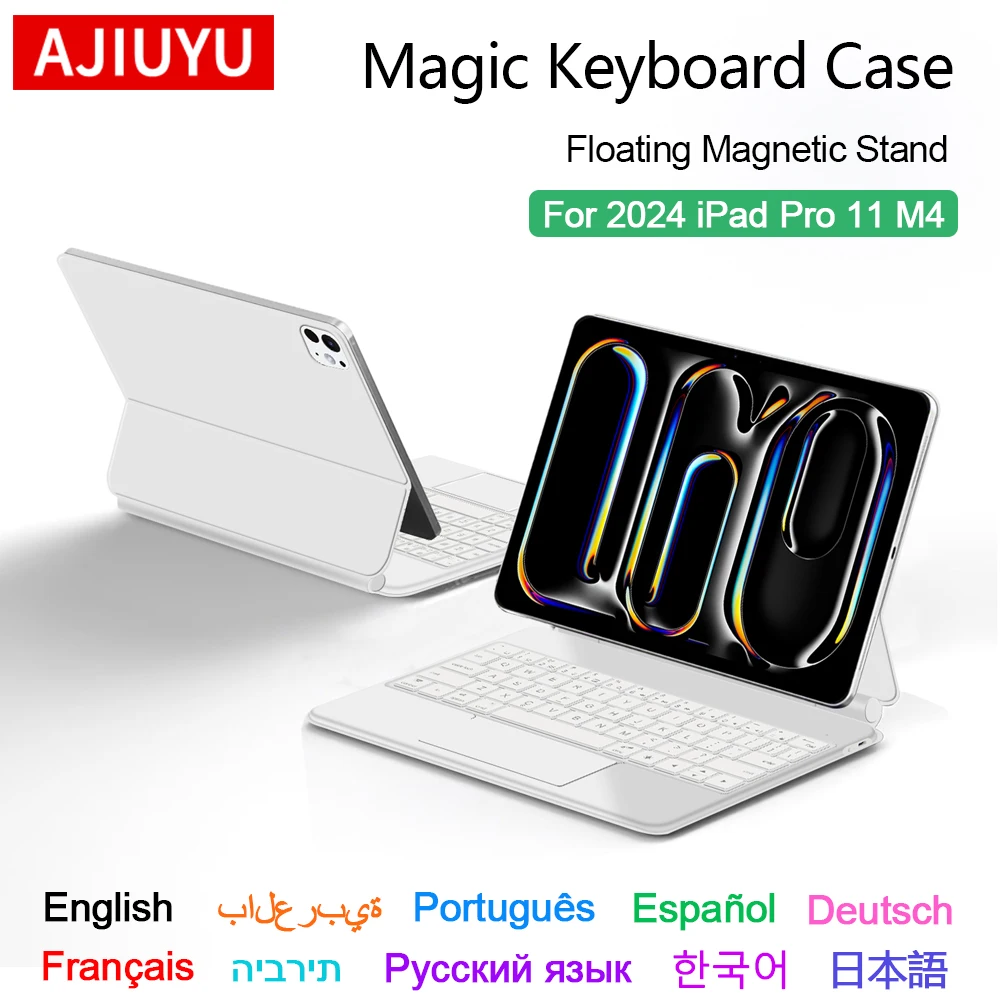 AJIUYU Magic Keyboard Teclado Folio For New iPad Pro 11 inch 2024（M4）Trackpad Backlit Keyboard Floating Magnetic Stand Cover