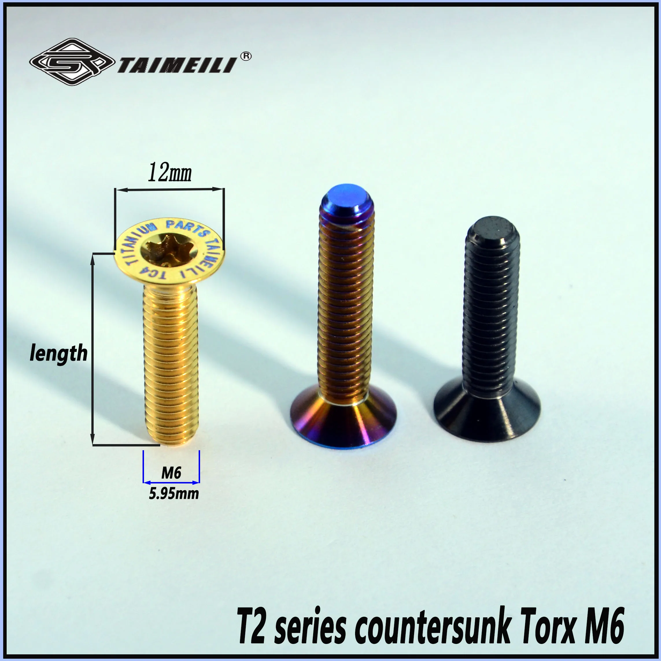 TAIMEILI 1 Stück Titanschraube mit Senkkopf, T2-Serie, M6x12-30/40/50 mm, Fahrrad-Umrüstschraube – Detail 2