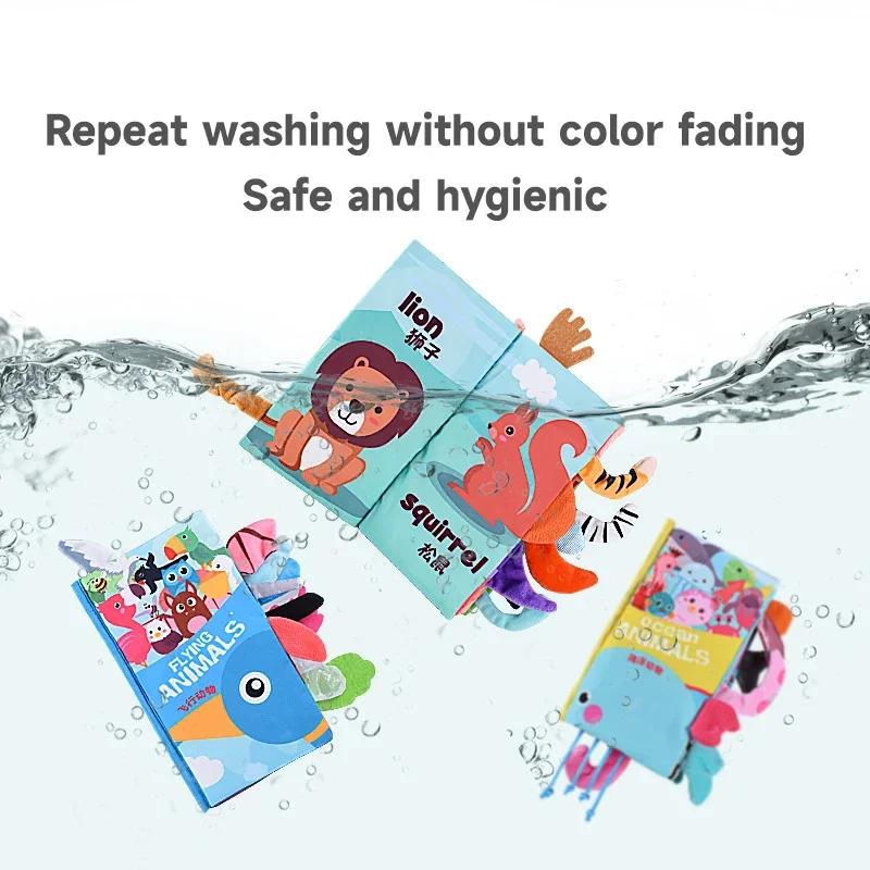 Livro de pano macio para bebês de 0 a 12 meses, livro tridimensional de cauda para facilitar a criança, mão, olho, desenvolvimento sensorial, livro de pano