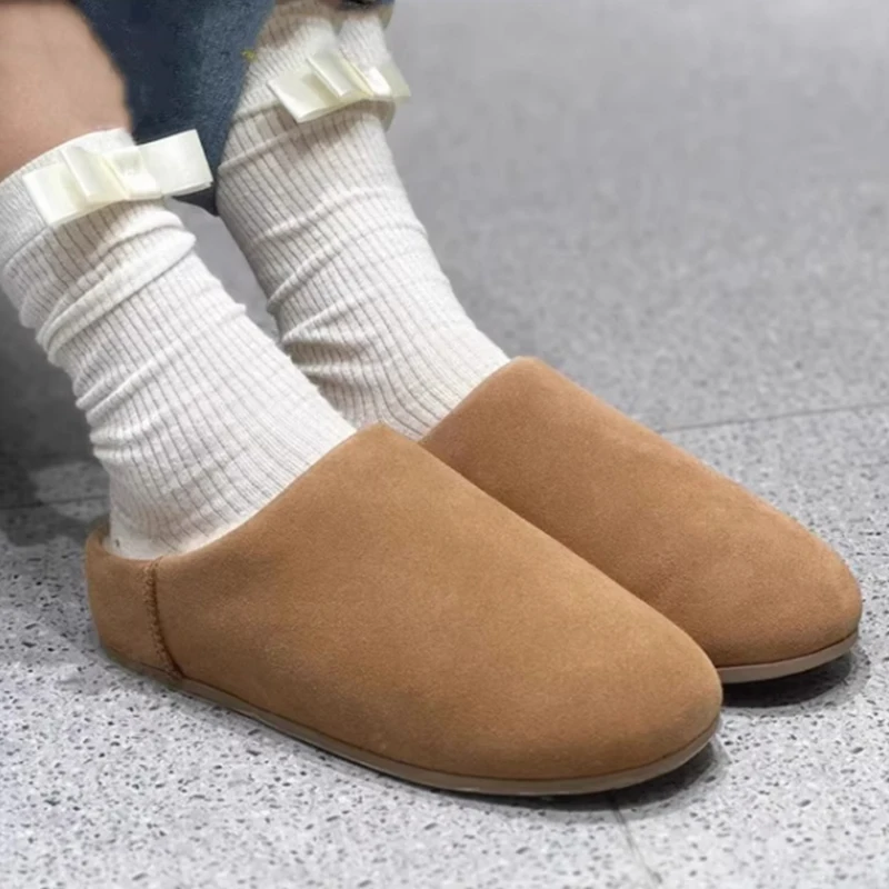 

Women's Slippers Flats Suede Warm Cotton Shoes Fashion Slingback Woman Snow Boots 2025 Winter Short Plush Botas Mujer Zapatos
